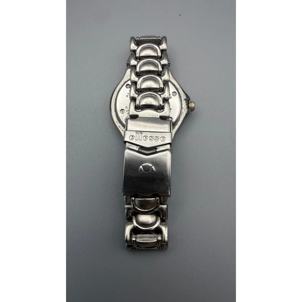 Vintage Ellesse Swiss Quartz Watch 200M Silver Tone Date Bracelet